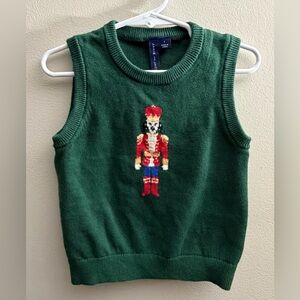 EUC 3T Janie and Jack Green Sleeveless Christmas Sweater Nutcracker Dog Design
